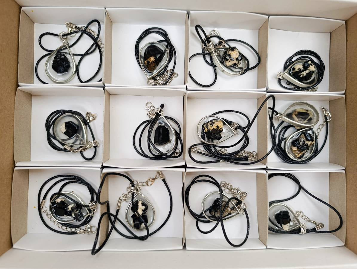 Hand Made Black Tourmaline in Silver Teardrop Pendant - Sold Per Item - From Erongo, Namibia - Toprock Gemstones and Minerals 