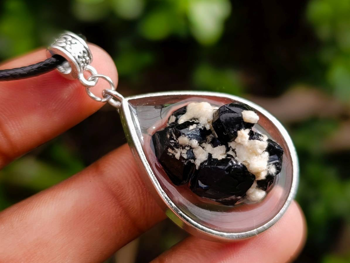 Hand Made Black Tourmaline in Silver Teardrop Pendant - Sold Per Item - From Erongo, Namibia - Toprock Gemstones and Minerals 