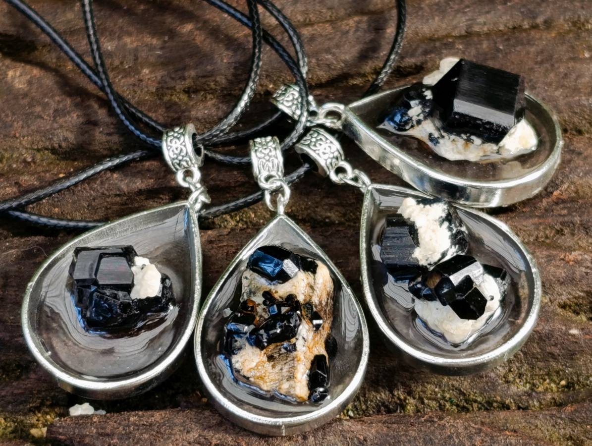 Hand Made Black Tourmaline in Silver Teardrop Pendant - Sold Per Item - From Erongo, Namibia - Toprock Gemstones and Minerals 