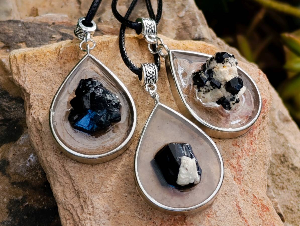 Hand Made Black Tourmaline in Silver Teardrop Pendant - Sold Per Item - From Erongo, Namibia - Toprock Gemstones and Minerals 