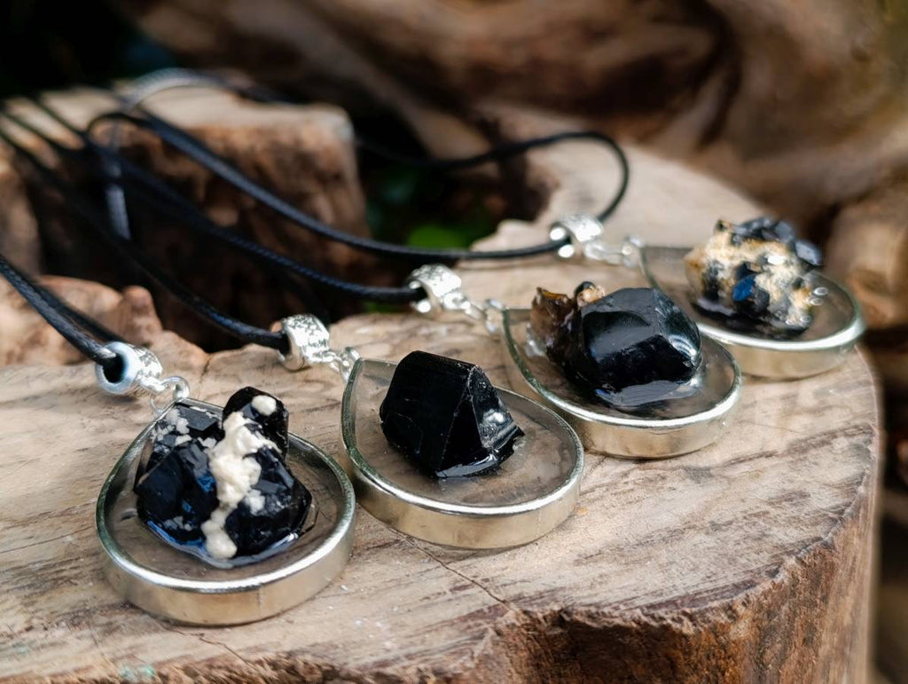 Hand Made Black Tourmaline in Silver Teardrop Pendant - Sold Per Item - From Erongo, Namibia - Toprock Gemstones and Minerals 