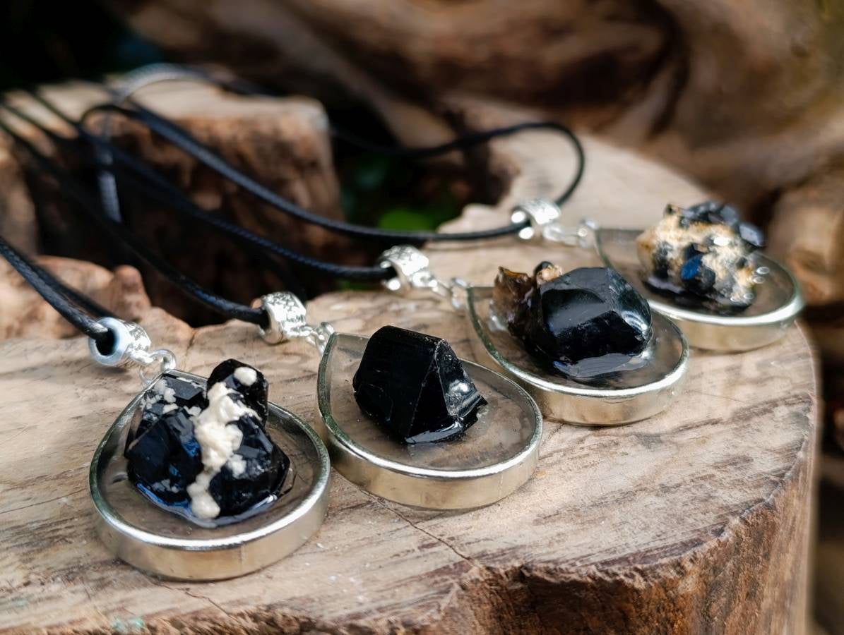 Hand Made Black Tourmaline in Silver Teardrop Pendant - Sold Per Item - From Erongo, Namibia - Toprock Gemstones and Minerals 