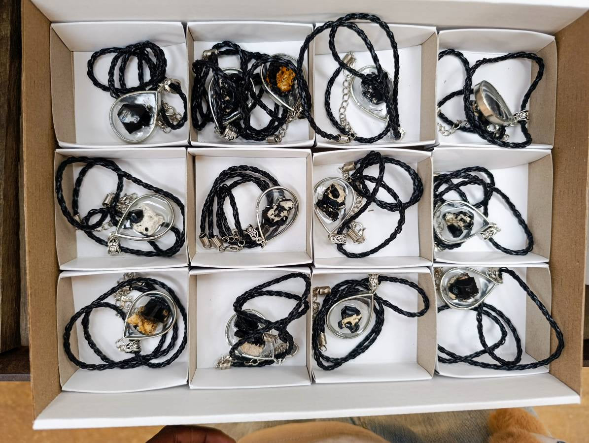 Hand Made Black Tourmaline in Silver Teardrop Pendant - Sold Per Item - From Erongo, Namibia - Toprock Gemstones and Minerals 