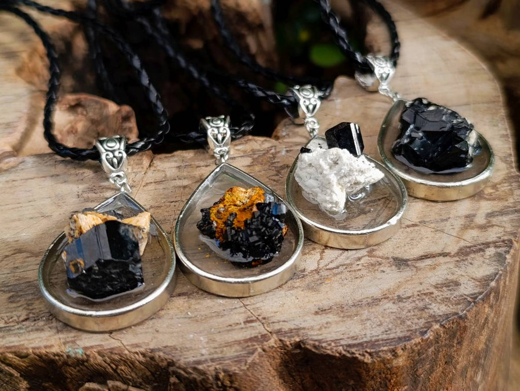 Hand Made Black Tourmaline in Silver Teardrop Pendant - Sold Per Item - From Erongo, Namibia - Toprock Gemstones and Minerals 