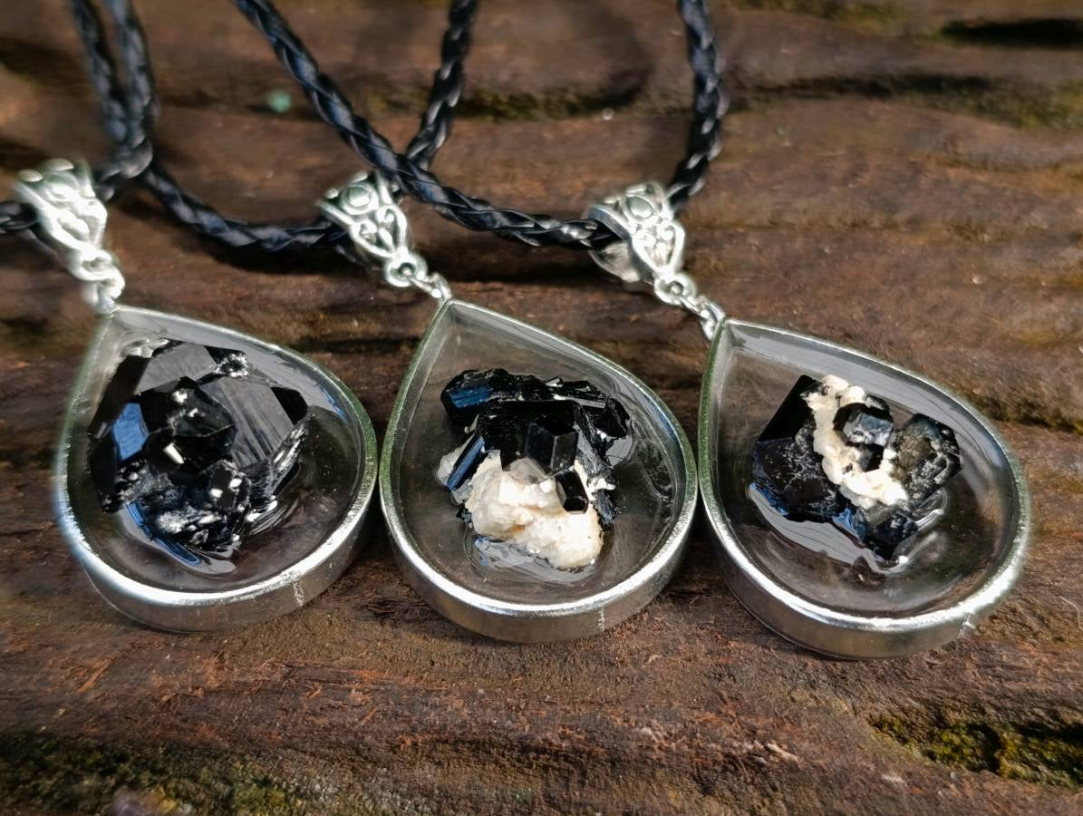 Hand Made Black Tourmaline in Silver Teardrop Pendant - Sold Per Item - From Erongo, Namibia - Toprock Gemstones and Minerals 