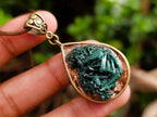 Hand Made Silky Malachite in Bronze Teardrop Pendant - Sold Per Item - Kasompe, Congo - Toprock Gemstones and Minerals 