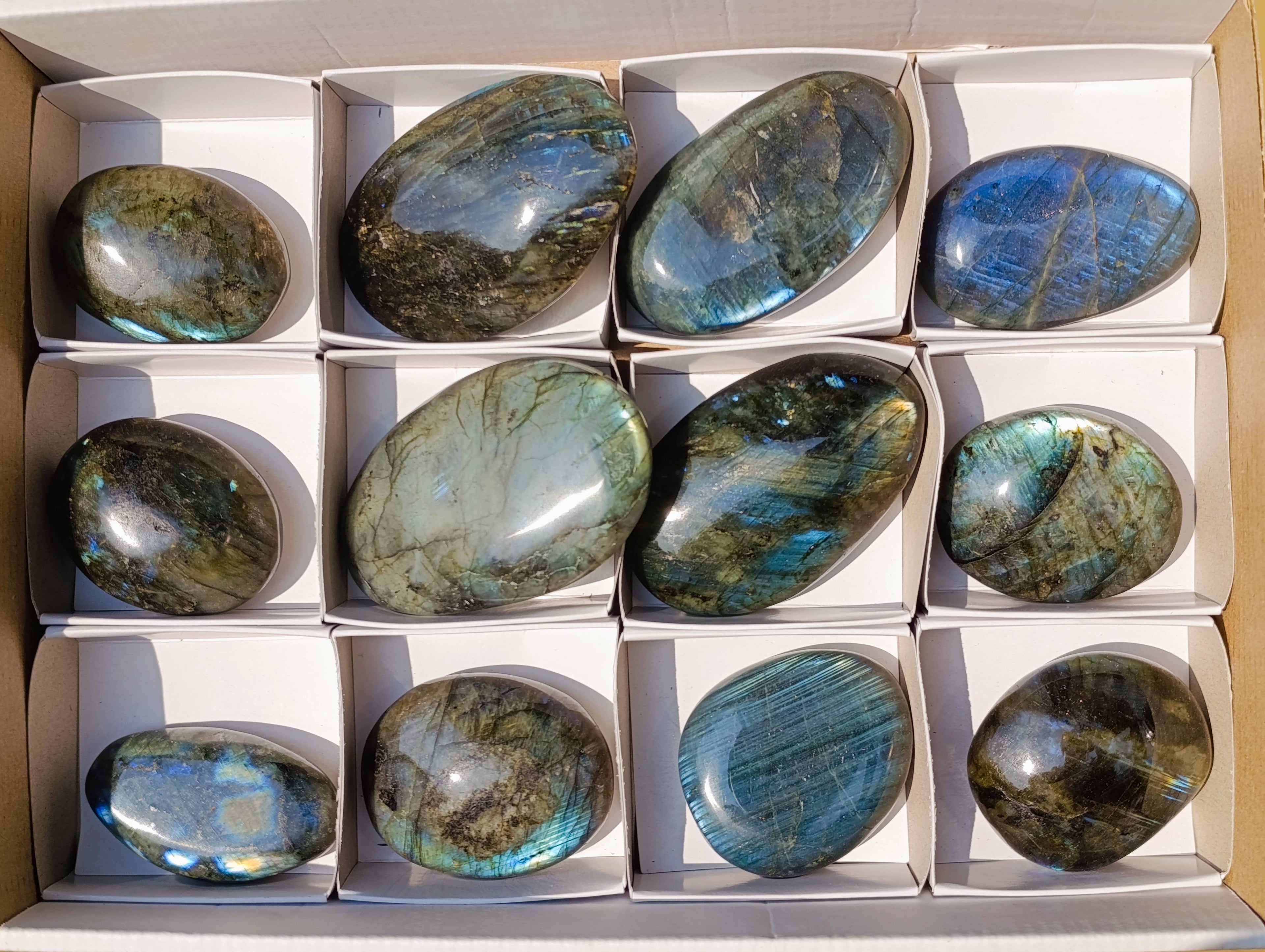 Polished Labradorite Palm Stones x 12 From Tulear, Madagascar - Toprock Gemstones and Minerals 