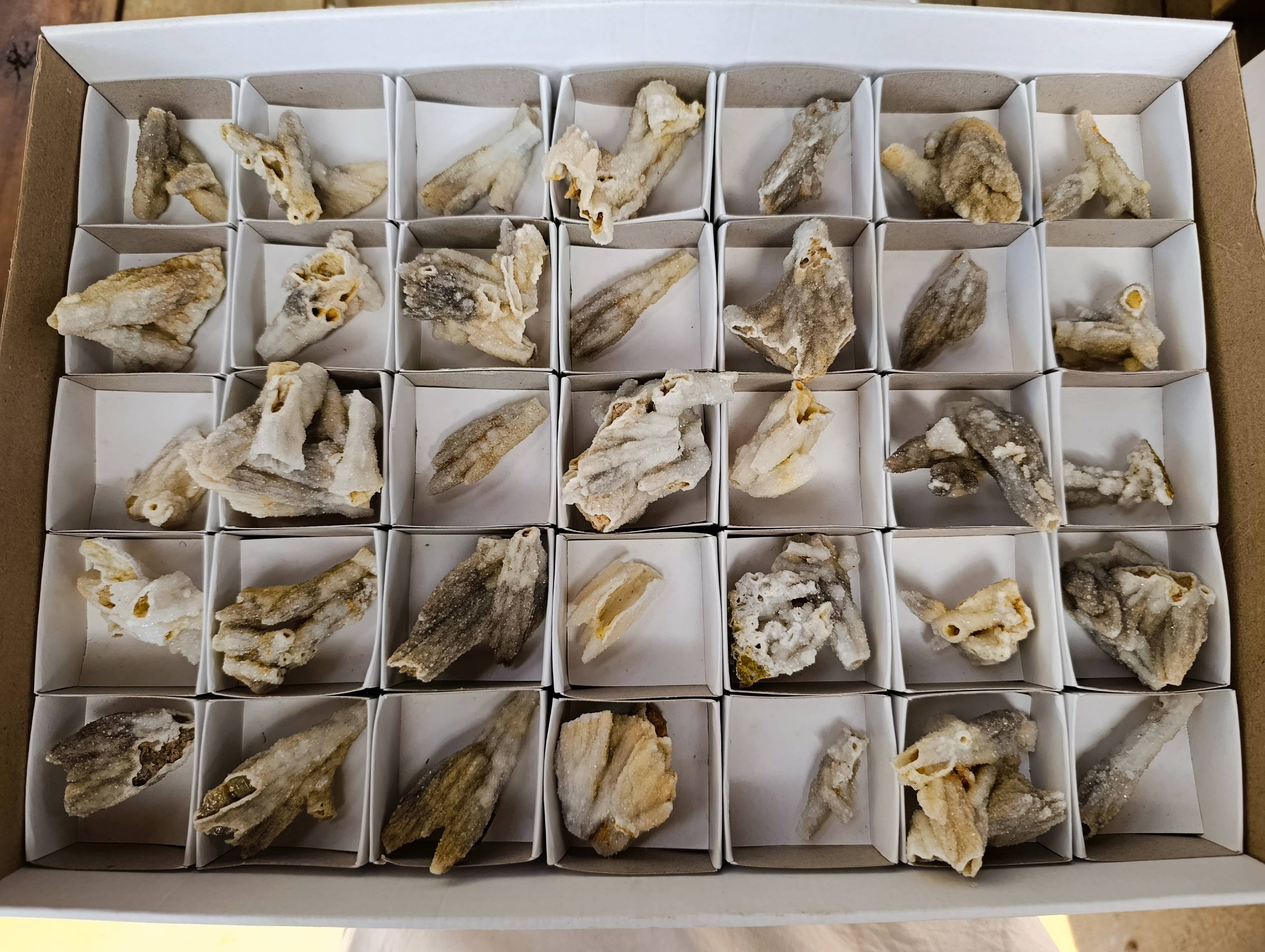 Natural Drusy Quartz Coated Calcite Pseudomorph Specimens x 35 From Alberts Mountain, Lesotho - Toprock Gemstones and Minerals 