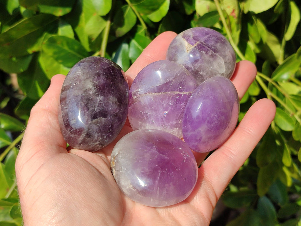 Polished Chevron Amethyst Palm Stones x 20 From Ankazobe, Madagascar - Toprock Gemstones and Minerals 