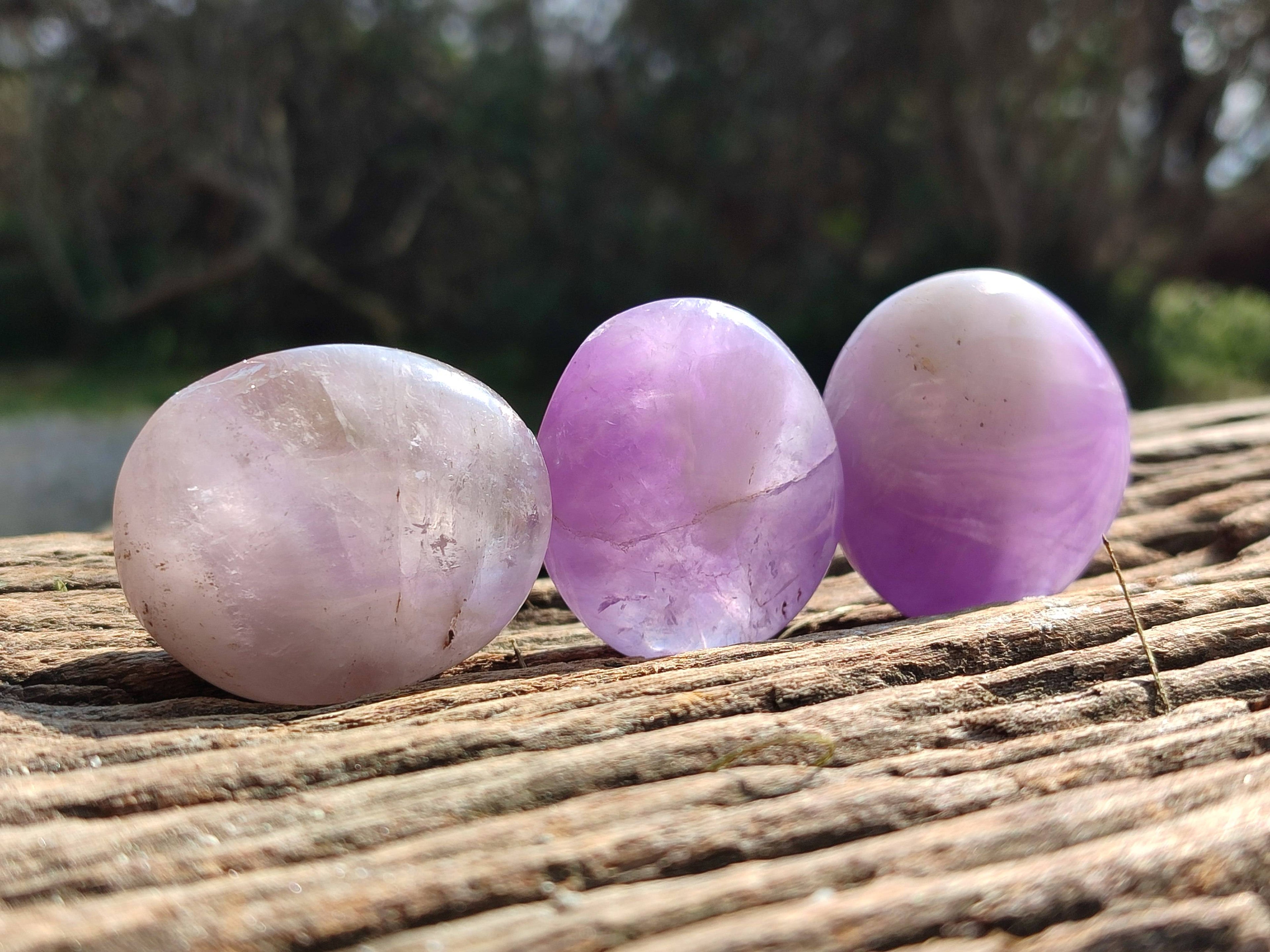 Polished Chevron Amethyst Palm Stones x 20 From Ankazobe, Madagascar - Toprock Gemstones and Minerals 