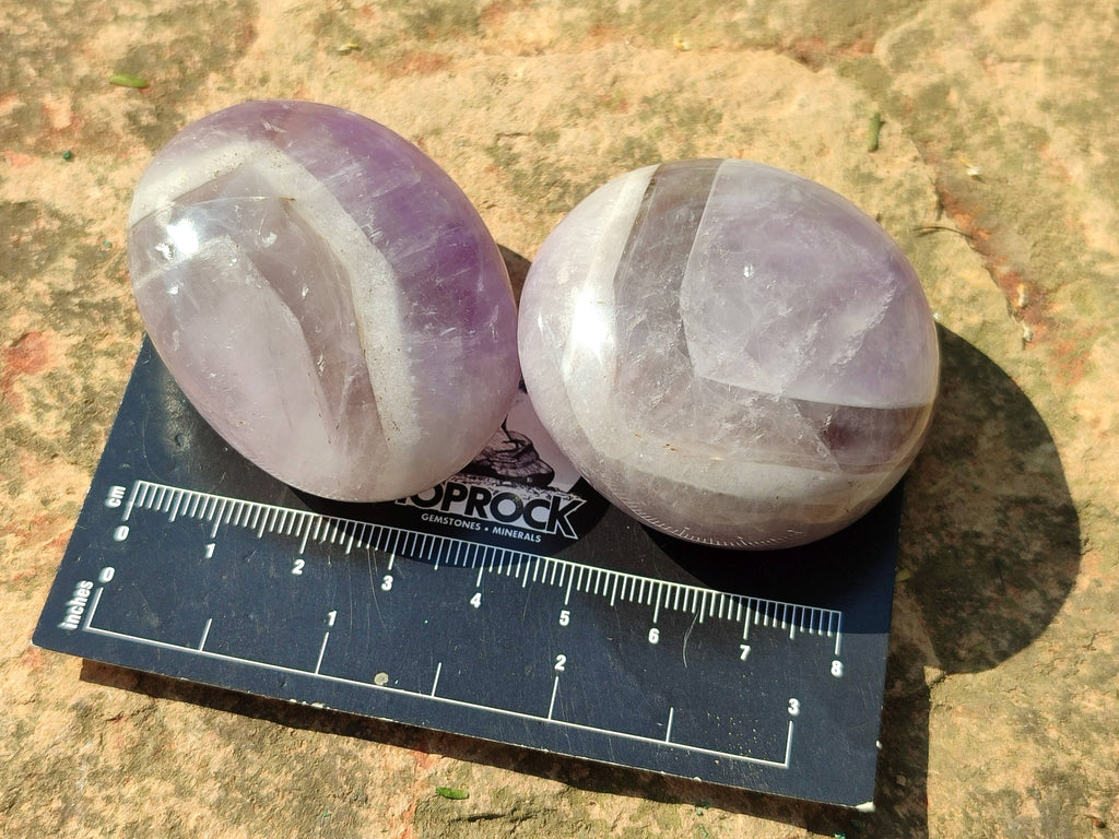 Polished Chevron Amethyst Palm Stones x 20 From Ankazobe, Madagascar - Toprock Gemstones and Minerals 