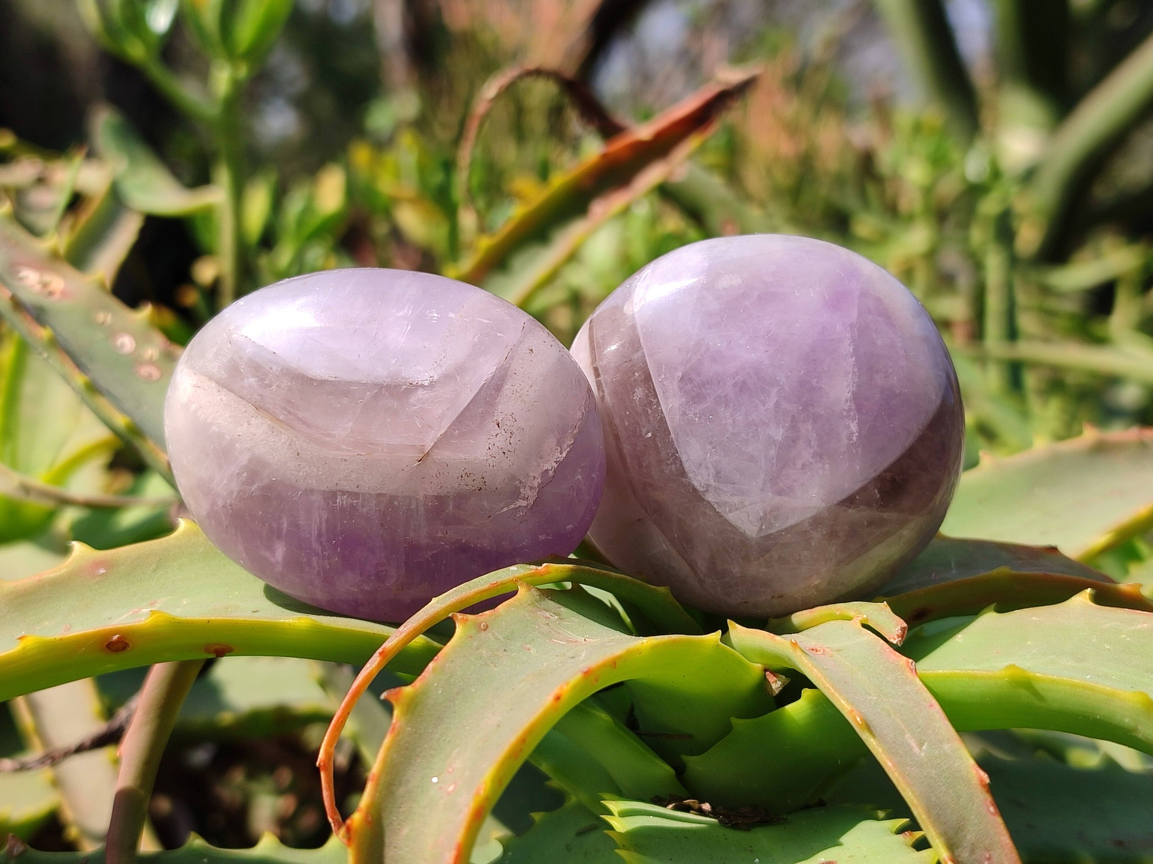 Polished Chevron Amethyst Palm Stones x 20 From Ankazobe, Madagascar - Toprock Gemstones and Minerals 