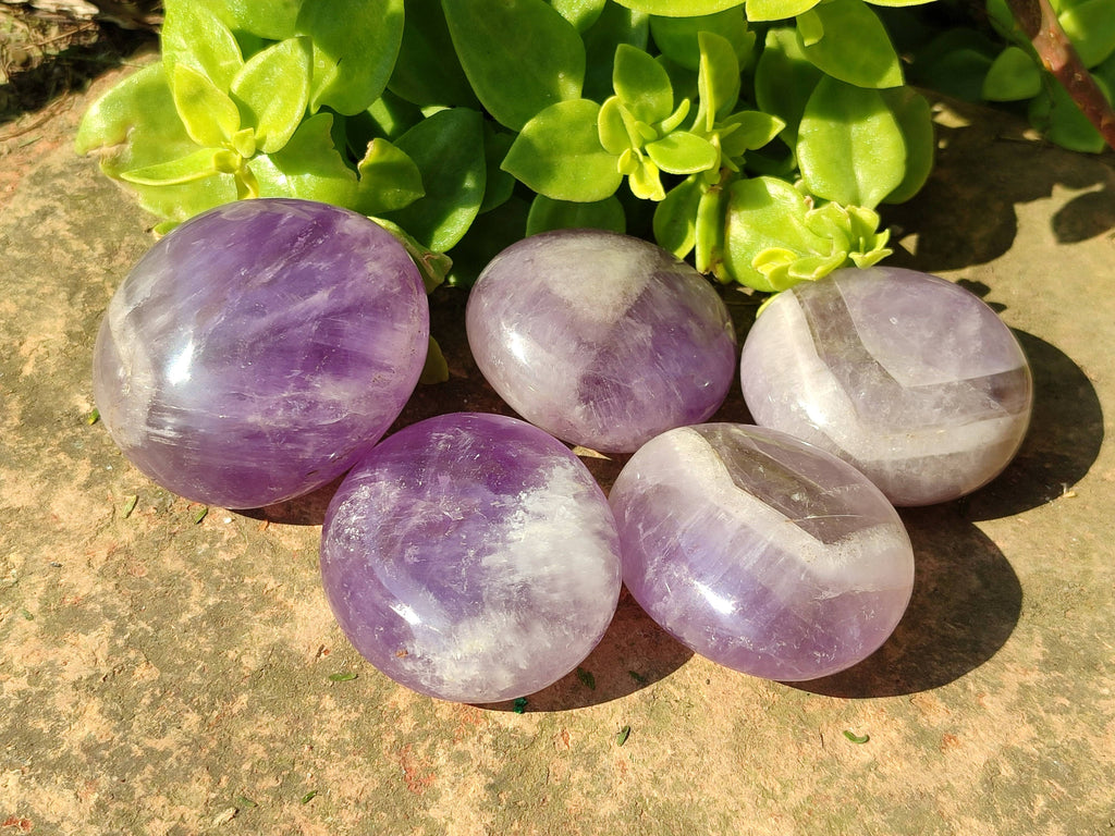 Polished Chevron Amethyst Palm Stones x 20 From Ankazobe, Madagascar - Toprock Gemstones and Minerals 