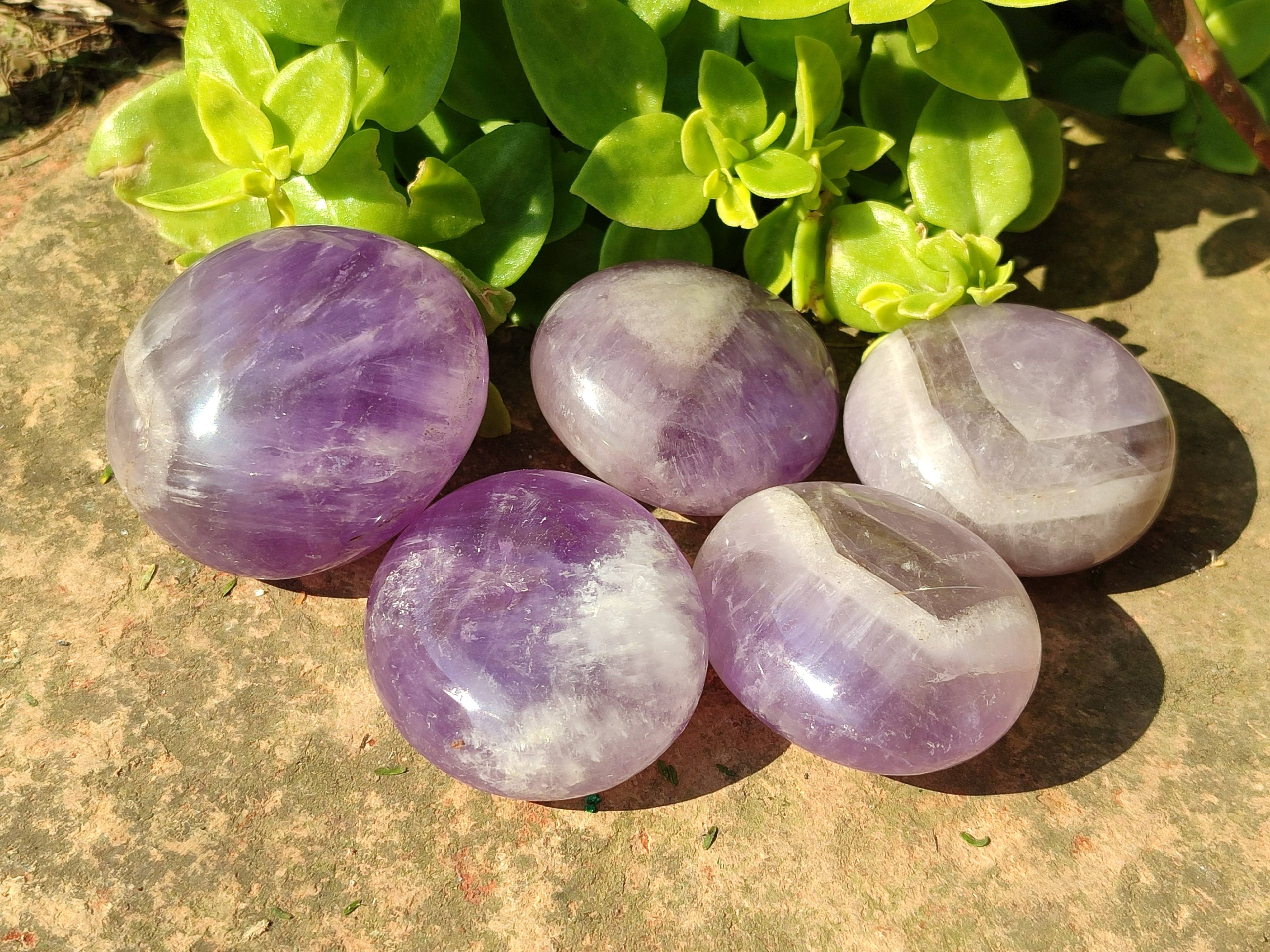 Polished Chevron Amethyst Palm Stones x 20 From Ankazobe, Madagascar - Toprock Gemstones and Minerals 