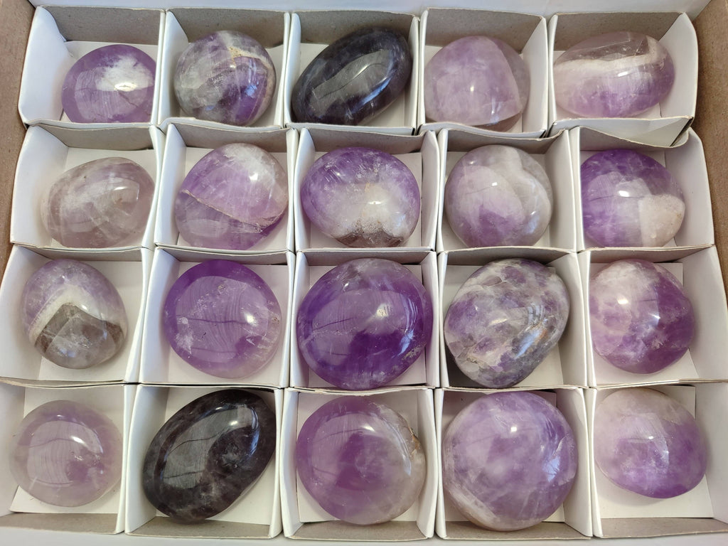Polished Chevron Amethyst Palm Stones x 20 From Ankazobe, Madagascar - Toprock Gemstones and Minerals 