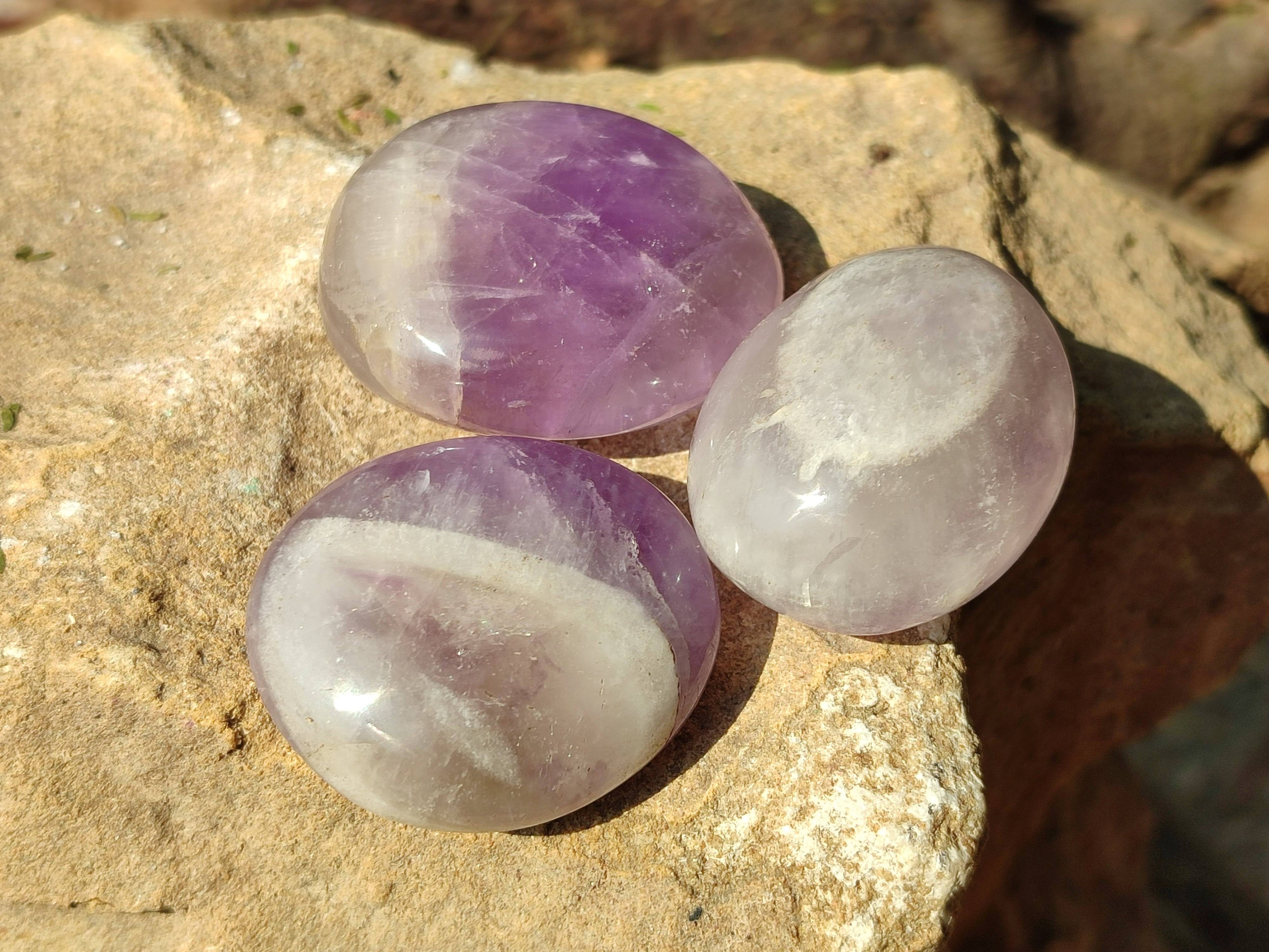 Polished Chevron Amethyst Palm Stones x 20 From Ankazobe, Madagascar - Toprock Gemstones and Minerals 