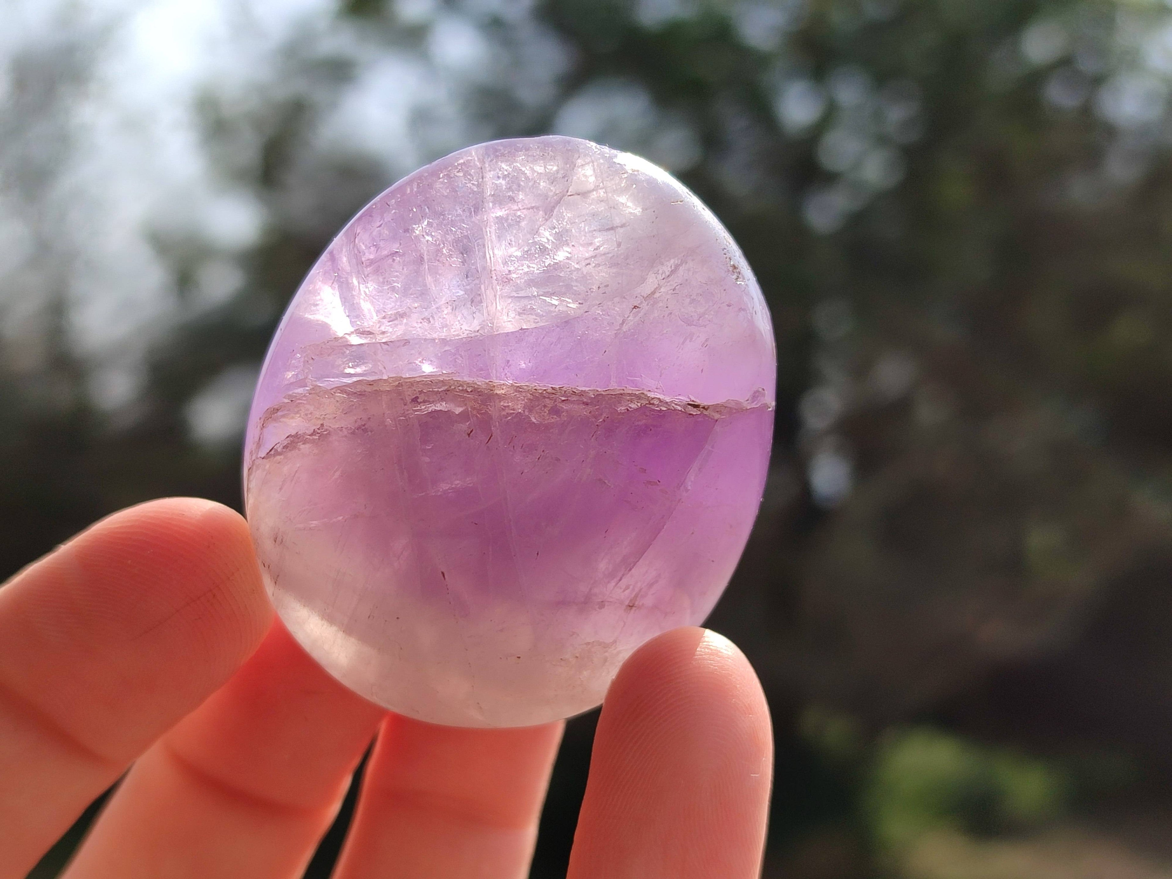 Polished Chevron Amethyst Palm Stones x 20 From Ankazobe, Madagascar - Toprock Gemstones and Minerals 