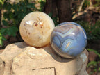 Polished Banded Agate Spheres x 2 From Madagascar - Toprock Gemstones and Minerals 