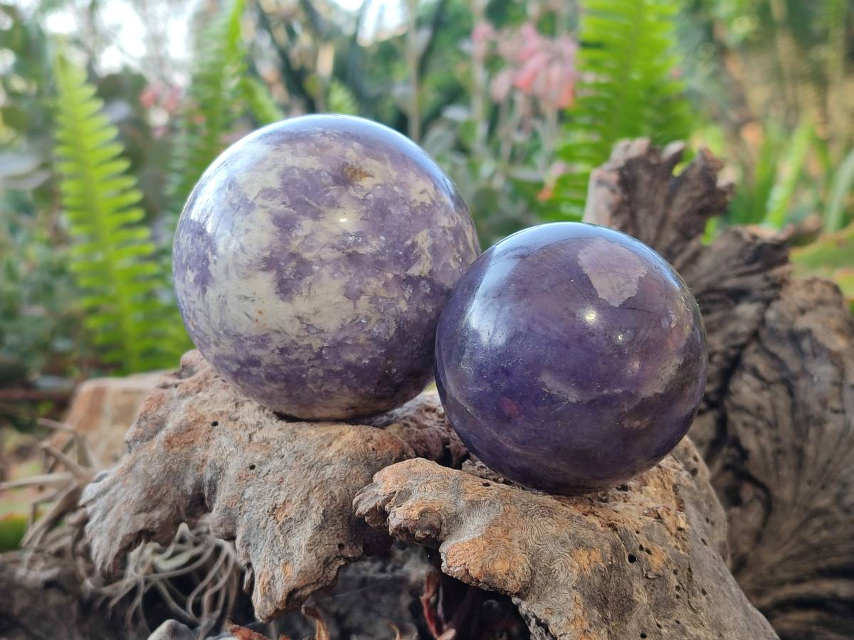 Polished Lepidolite With Pink Rubellite Spheres x 4 From Ambatondrazaka, Madagascar - Toprock Gemstones and Minerals 