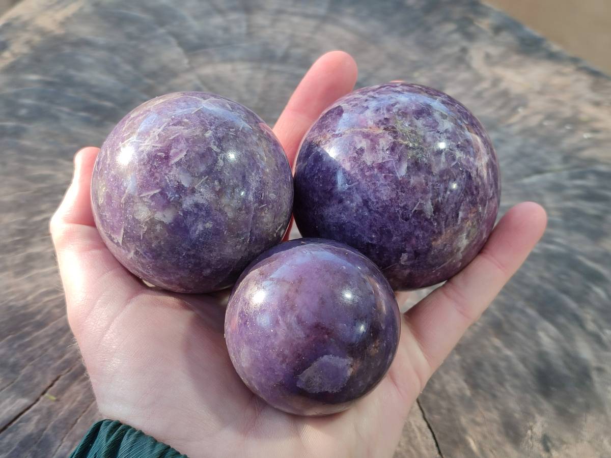 Polished Lepidolite With Pink Rubellite Spheres x 4 From Ambatondrazaka, Madagascar - Toprock Gemstones and Minerals 