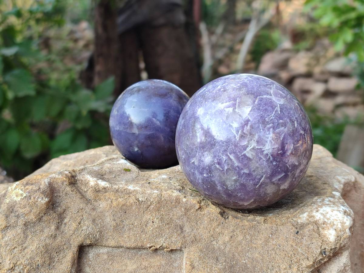 Polished Lepidolite With Pink Rubellite Spheres x 4 From Ambatondrazaka, Madagascar - Toprock Gemstones and Minerals 