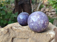 Polished Lepidolite With Pink Rubellite Spheres x 4 From Ambatondrazaka, Madagascar