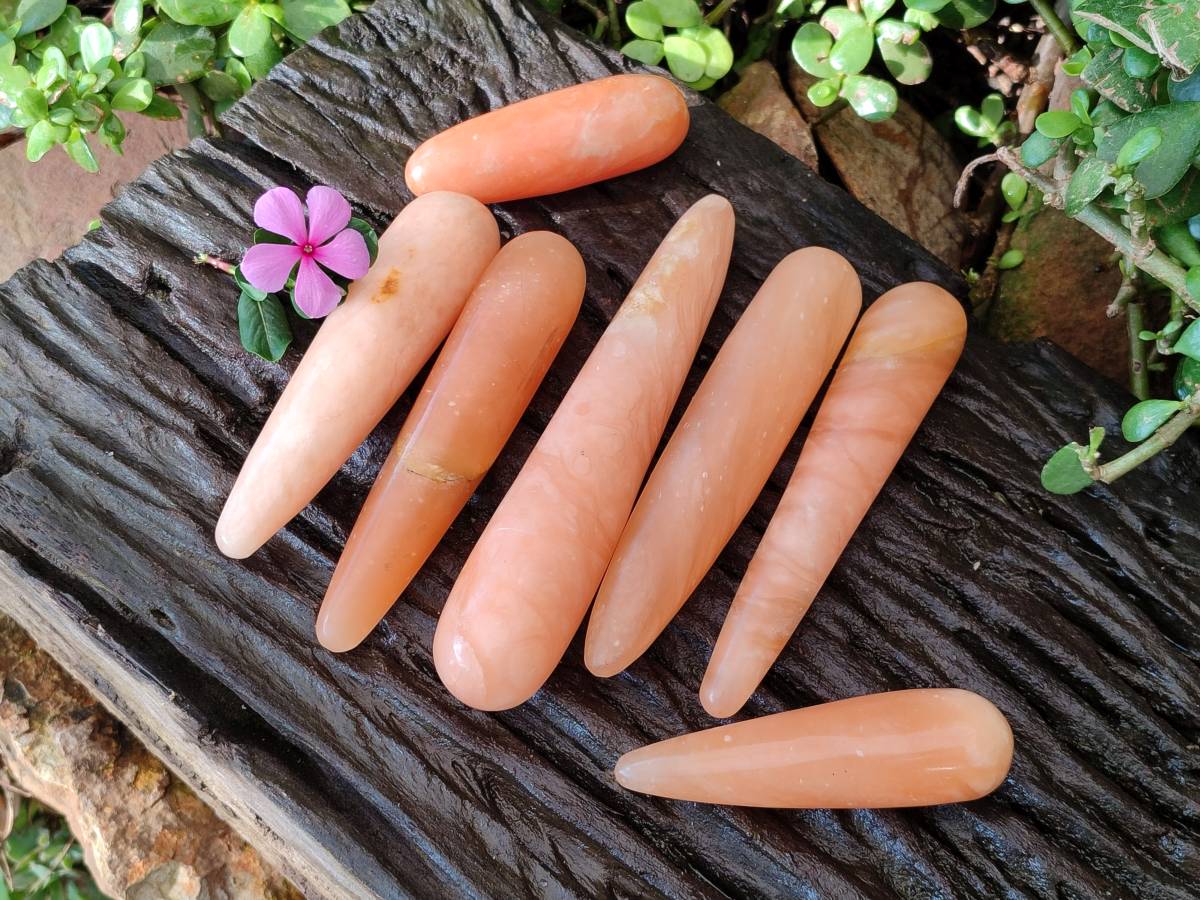 Polished Orange Twist Calcite Massage Wands x 7 From Maevantanana, Madagascar - Toprock Gemstones and Minerals 