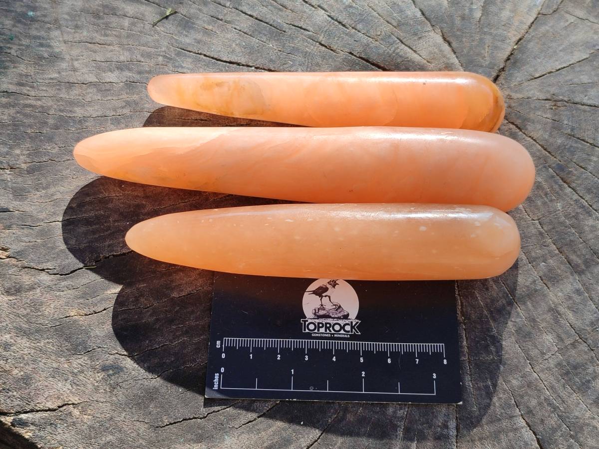 Polished Orange Twist Calcite Massage Wands x 7 From Maevantanana, Madagascar - Toprock Gemstones and Minerals 