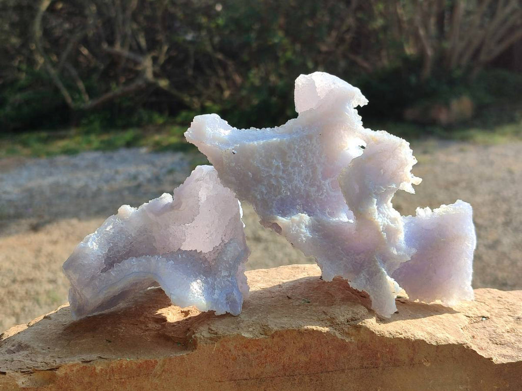 Natural Etched Blue Chalcedony Geodes x 3 From Nsanje, Malawi - Toprock Gemstones and Minerals 