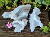 Natural Etched Blue Chalcedony Geodes x 3 From Nsanje, Malawi