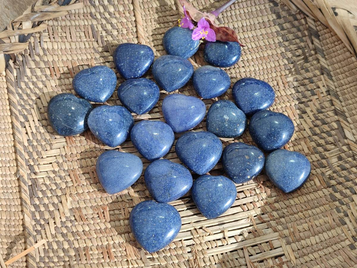 Polished Lazulite Hearts x 35 From Madagascar - Toprock Gemstones and Minerals 