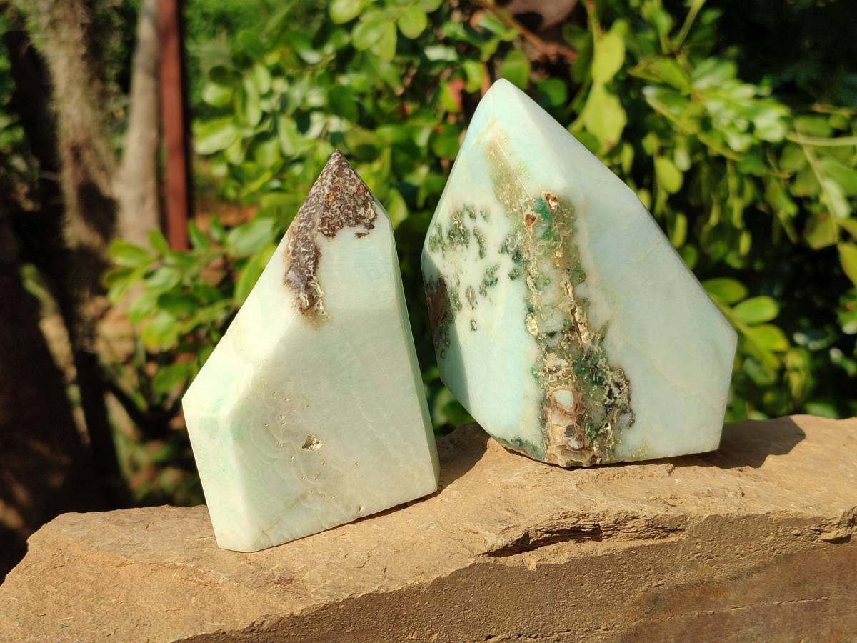 Polished Blue Smithsonite Aragonite Point x 2 From Congo - Toprock Gemstones and Minerals 