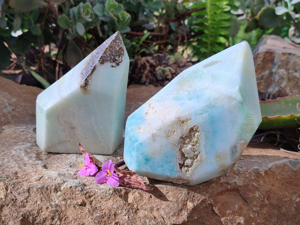 Polished Blue Smithsonite Aragonite Point x 2 From Congo - Toprock Gemstones and Minerals 