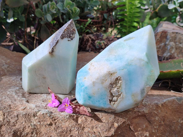 Polished Blue Smithsonite Aragonite Point x 2 From Congo
