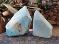 Polished Blue Smithsonite Aragonite Point x 2 From Congo
