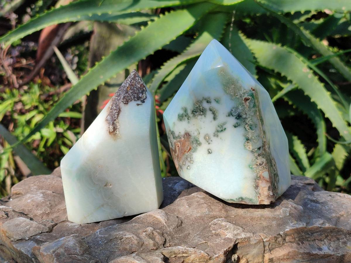 Polished Blue Smithsonite Aragonite Point x 2 From Congo - Toprock Gemstones and Minerals 