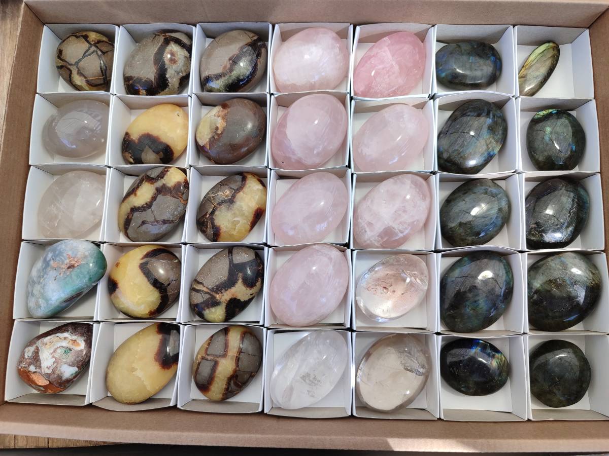 Polished Mixed Selected Multi Mineral Palm Stones x 35 From Madagascar - Toprock Gemstones and Minerals 