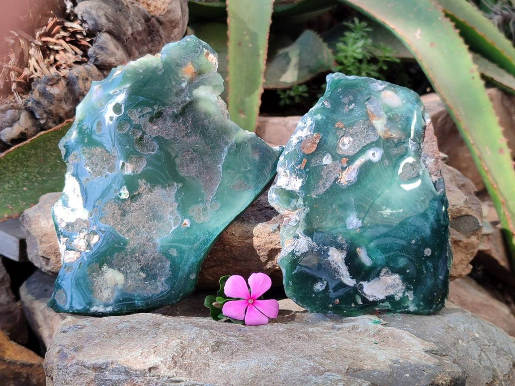 Polished On One Side Emerald Mtorolite Plates x 2 From Mutorashanga, Zimbabwe - Toprock Gemstones and Minerals 