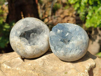Polished Blue Celestite Geode Spheres x 4 From Sakoany, Madagascar
