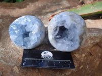 Polished Blue Celestite Geode Spheres x 4 From Sakoany, Madagascar