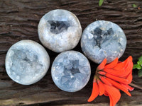 Polished Blue Celestite Geode Spheres x 4 From Sakoany, Madagascar