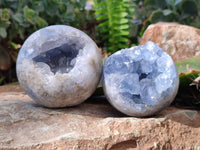 Polished Blue Celestite Geode Spheres x 4 From Sakoany, Madagascar