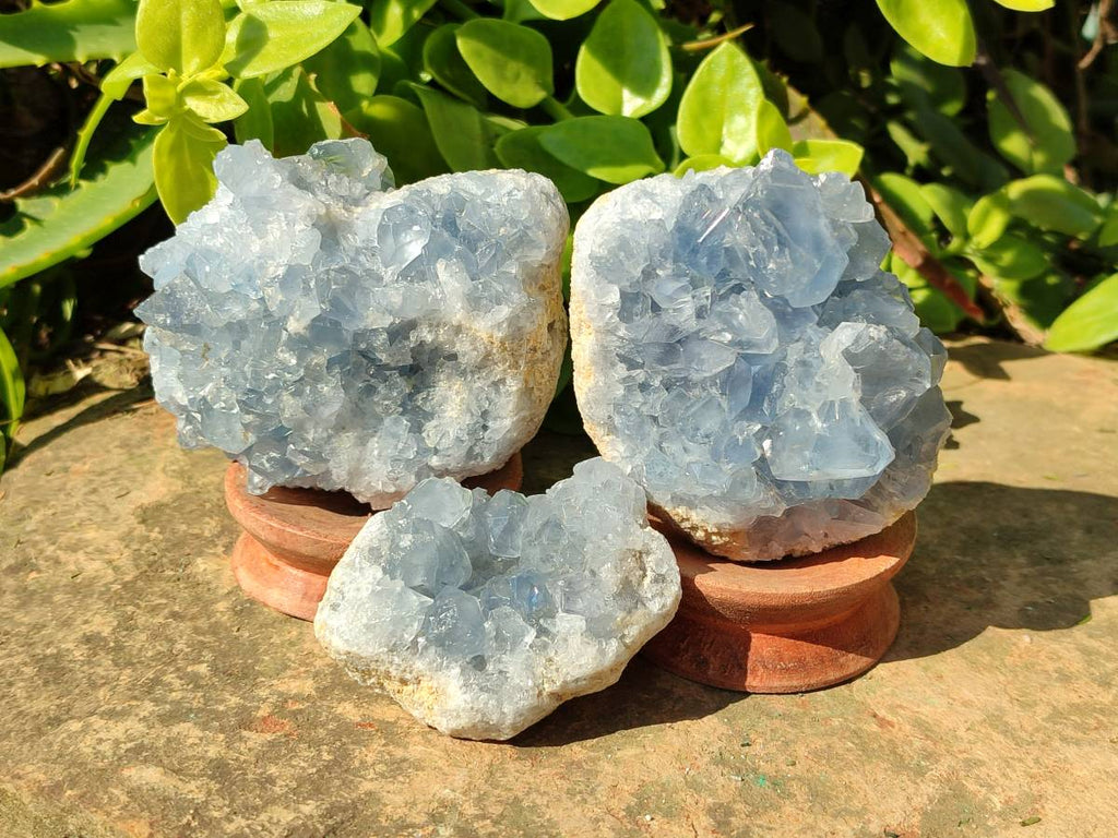 Natural Blue Celestite Crystal Specimens x 6 From Sakoany, Madagascar - Toprock Gemstones and Minerals 