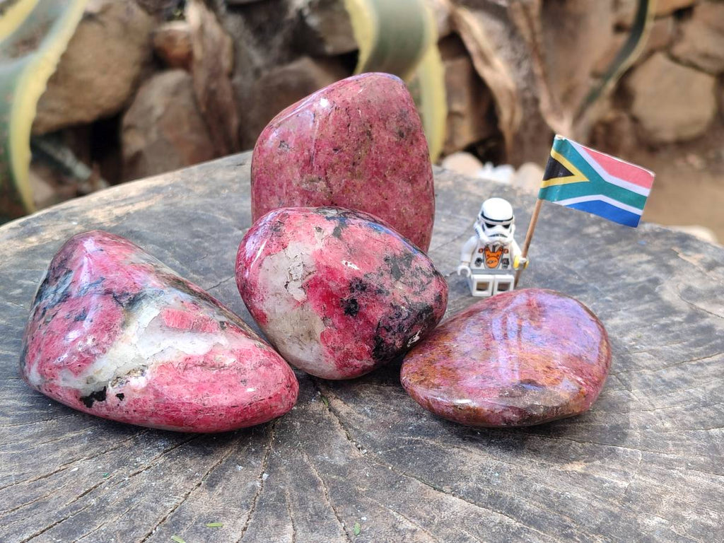 Polished Rhodonite Free Form x 1 Standing Free Form x 4 From Rhusinga, Zimbabwe - Toprock Gemstones and Minerals 