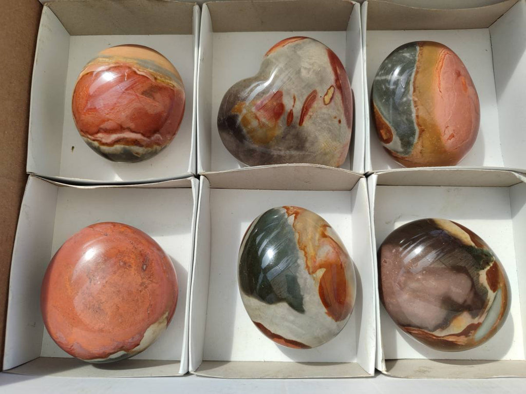 Polished Polychrome Jasper Gallets x 6, Heart x 1 From NW Coast, Madagascar - Toprock Gemstones and Minerals 