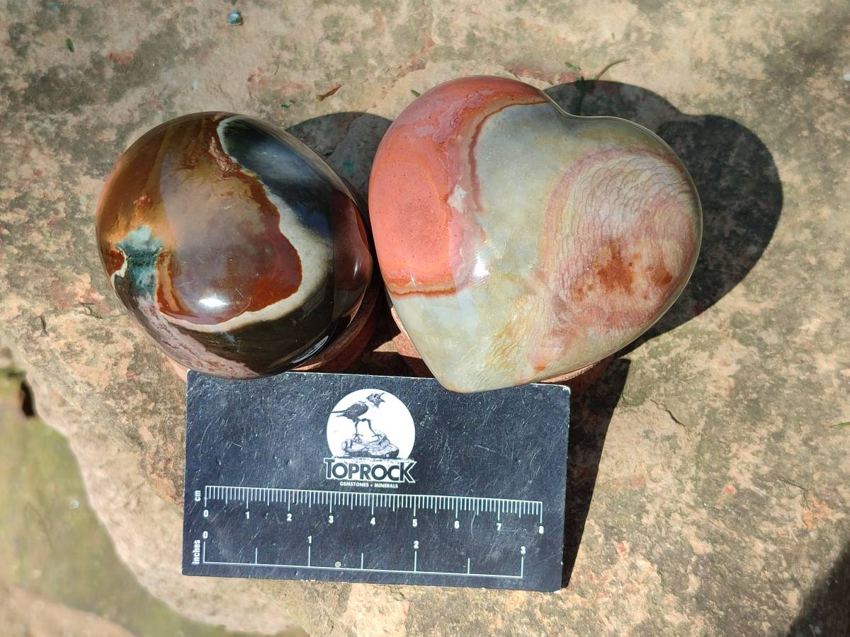 Polished Polychrome Jasper Gallets x 6, Heart x 1 From NW Coast, Madagascar - Toprock Gemstones and Minerals 