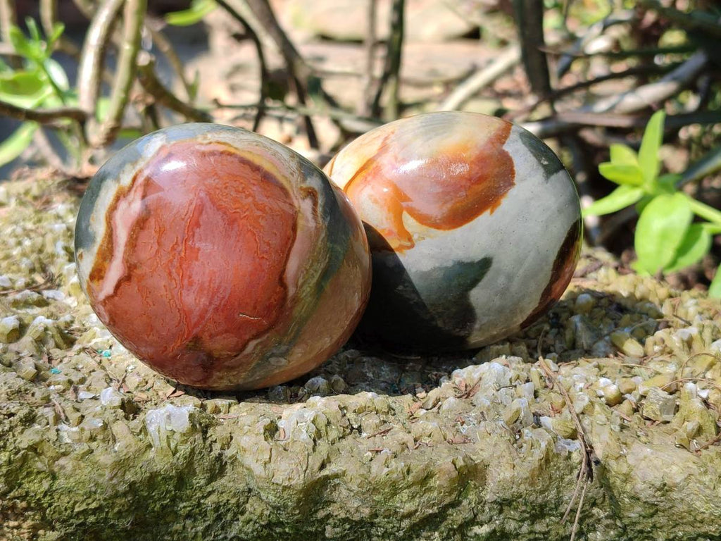 Polished Polychrome Jasper Gallets x 6, Heart x 1 From NW Coast, Madagascar - Toprock Gemstones and Minerals 