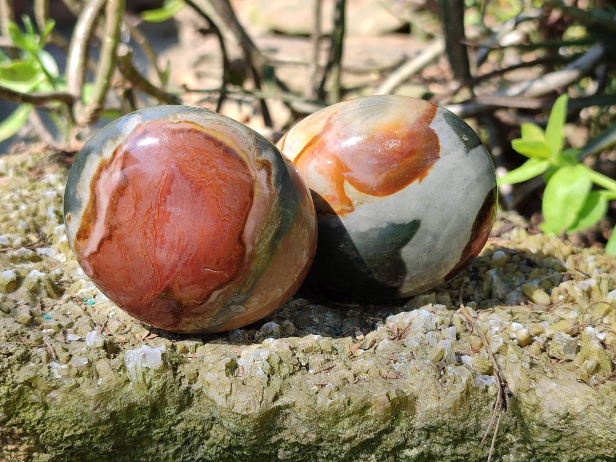Polished Polychrome Jasper Gallets x 6, Heart x 1 From NW Coast, Madagascar - Toprock Gemstones and Minerals 