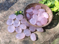 Gemmy Polished Rose Quartz Palm Stones x 35 From Madagascar