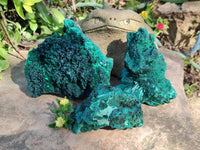 Natural Silky Malachite Specimens x 3 From Kasompe, Congo